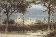 Albert goodwin,r.w.s The Town of Spiez on Lake Thun,Switzerland (mk37) Spain oil painting artist